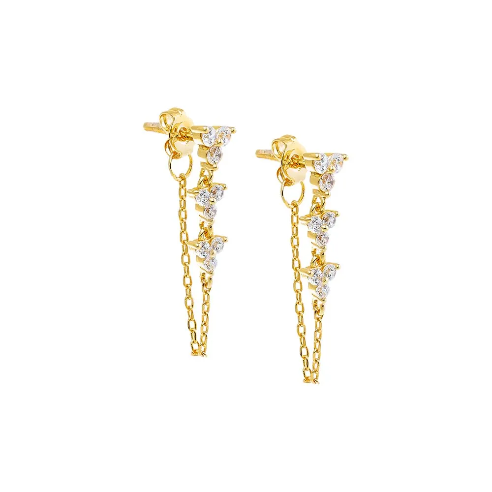 Multi Trio CZ Chain Front Back Stud Earring sold by Adina Eden's