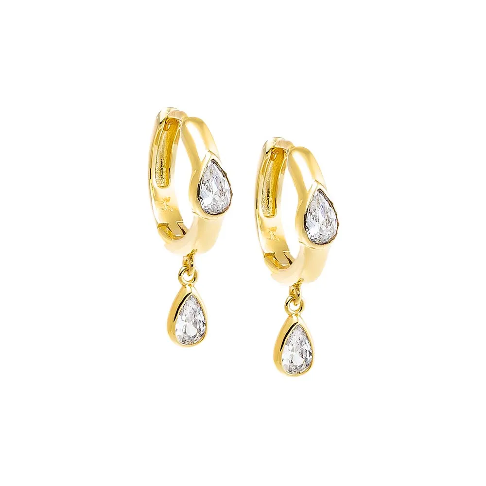 Double Teardrop CZ Dangle Huggie Earring sold by Adina Eden's