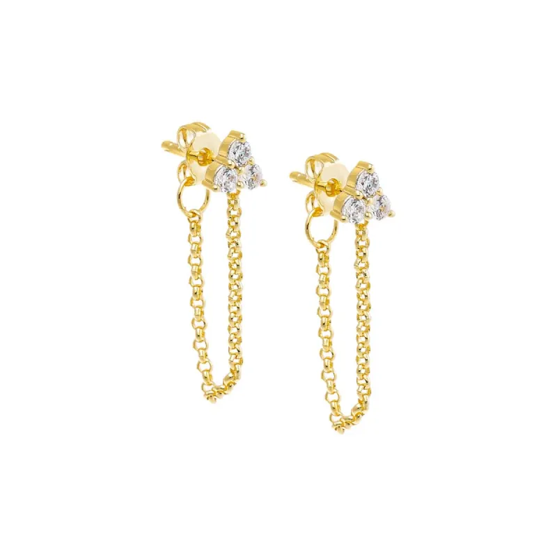 CZ Trio Cluster Chain Front Back Stud Earring sold by Adina Eden's