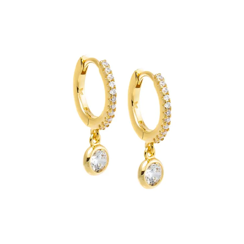CZ Bezel Dangling Huggie Earring sold by Adina Eden's