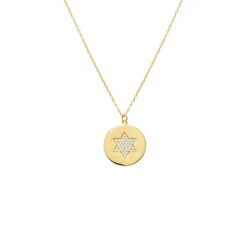 Pave Star Of David Disc Pendant Necklace sold by Adina Eden's