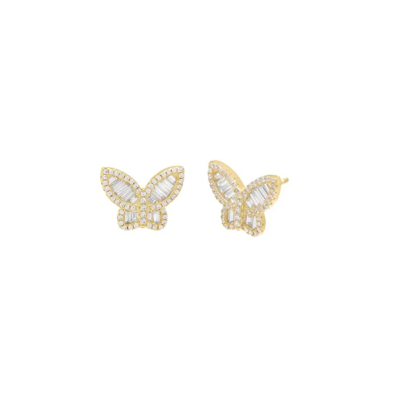 Small Pave X Baguette Butterfly Stud Earring sold by Adina Eden's