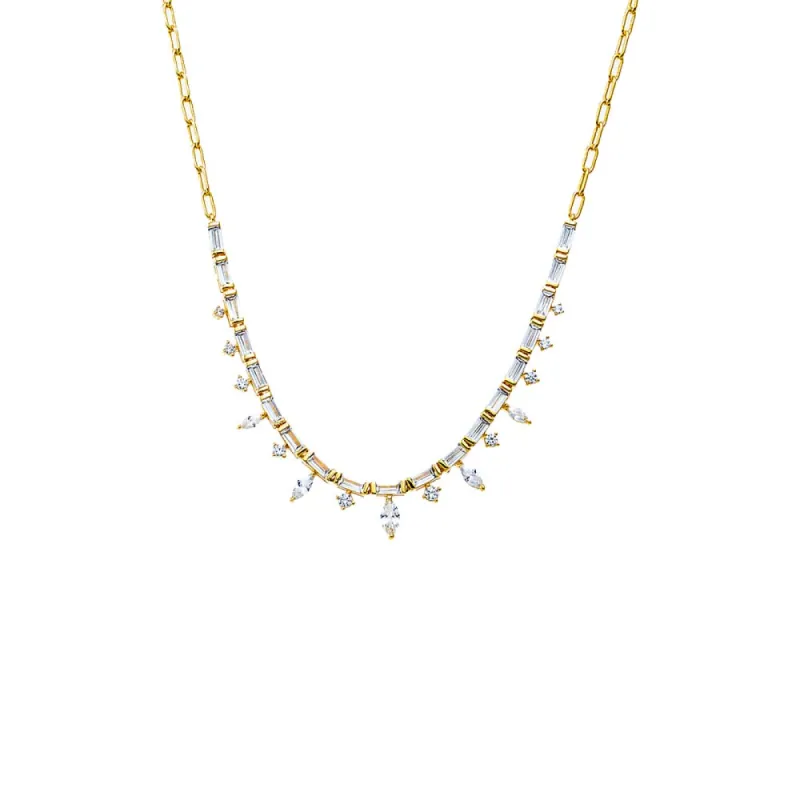 CZ Baguette X Marquise Spike Half Tennis Necklace sold by Adina Eden's