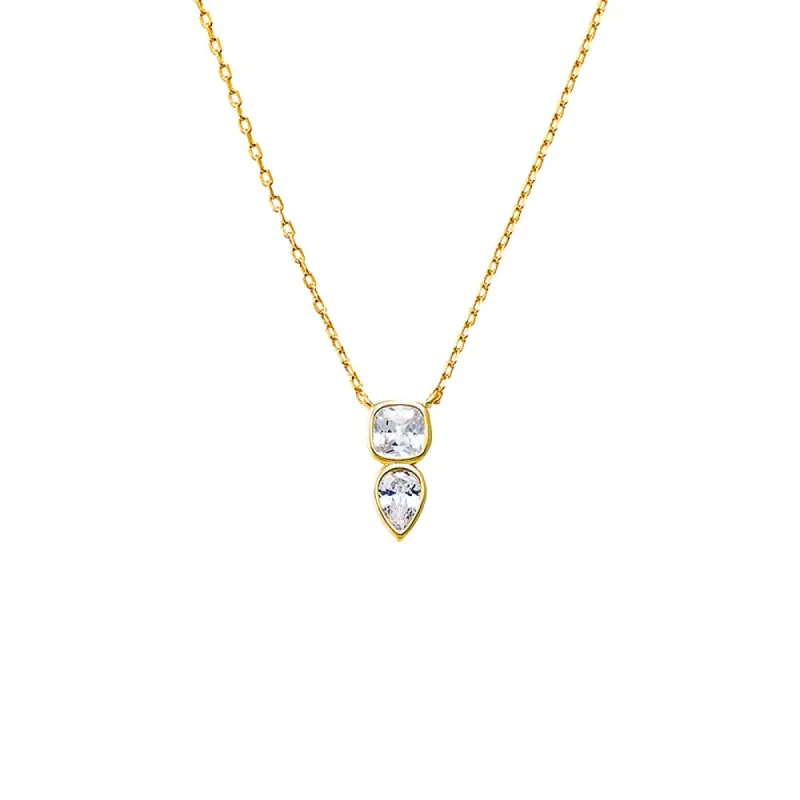CZ Bezel Square X Teardrop Pendant Necklace sold by Adina Eden's