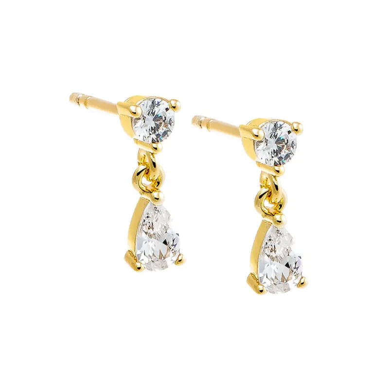 Round CZ X Teardrop Dangling Stud Earring sold by Adina Eden's