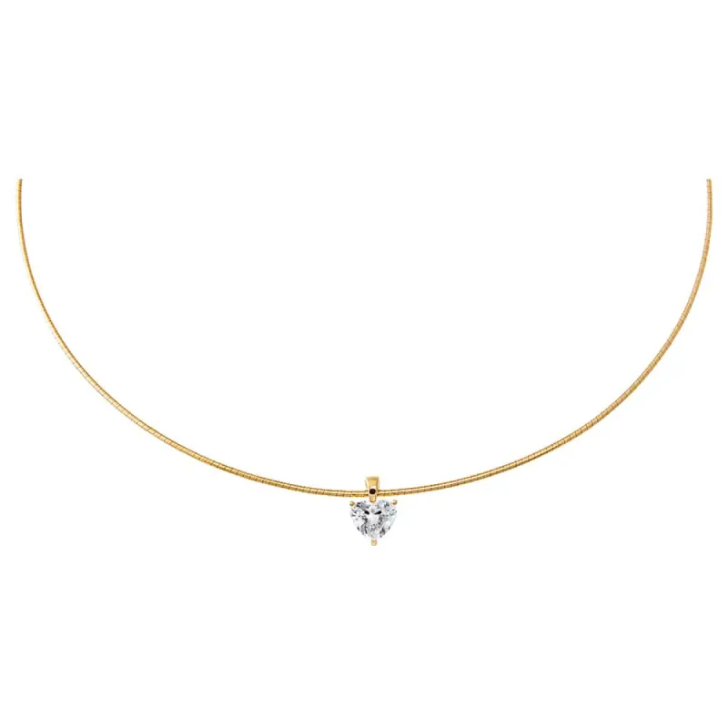 Lab Grown Diamond Heart Round Omega Chain Necklace 14K sold by Adina Eden's