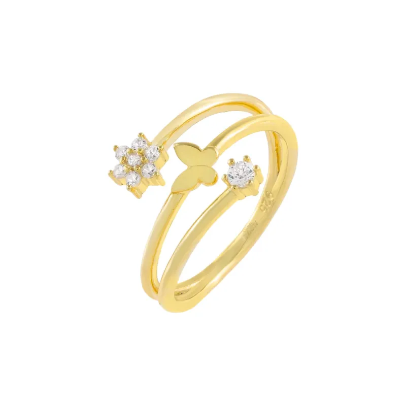 CZ Flower X Butterfly Wrap Ring sold by Adina Eden's