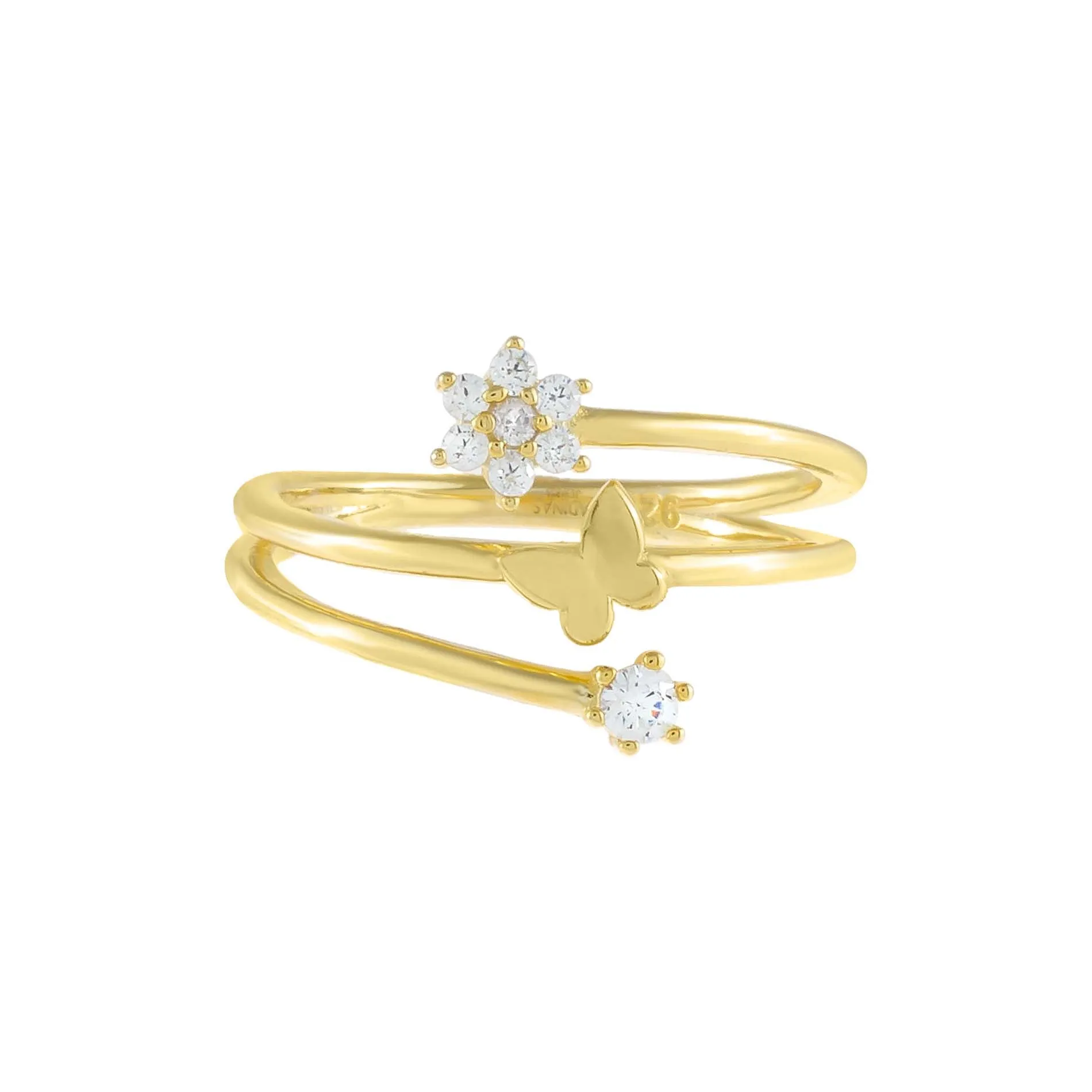 CZ Flower X Butterfly Wrap Ring sold by Adina Eden's product image thumbnail 3