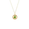 Diamond Pave Outline X Emerald Green Disc Necklace 14K sold by Adina Eden's