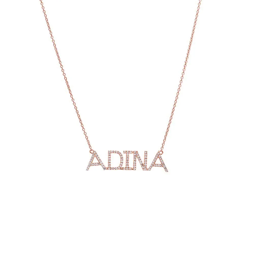 Diamond Large Uppercase Block Nameplate Necklace 14K sold by Adina Eden's product image thumbnail 5