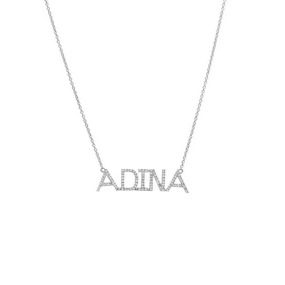 Diamond Large Uppercase Block Nameplate Necklace 14K sold by Adina Eden's product image thumbnail 4