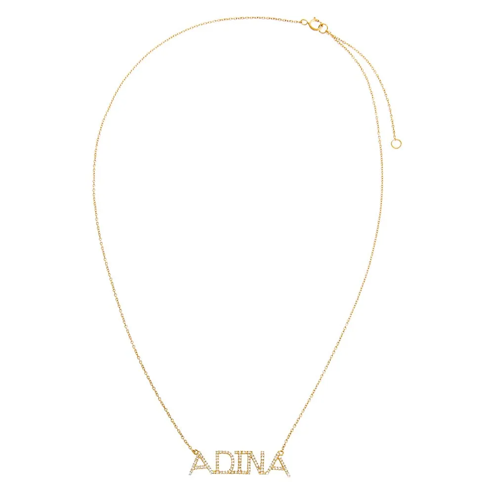 Diamond Large Uppercase Block Nameplate Necklace 14K sold by Adina Eden's product image thumbnail 3