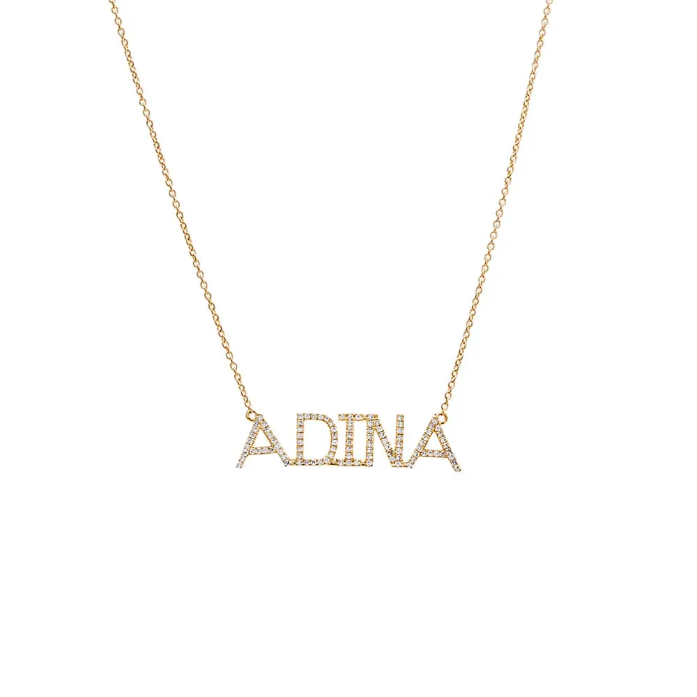Diamond Large Uppercase Block Nameplate Necklace 14K sold by Adina Eden's