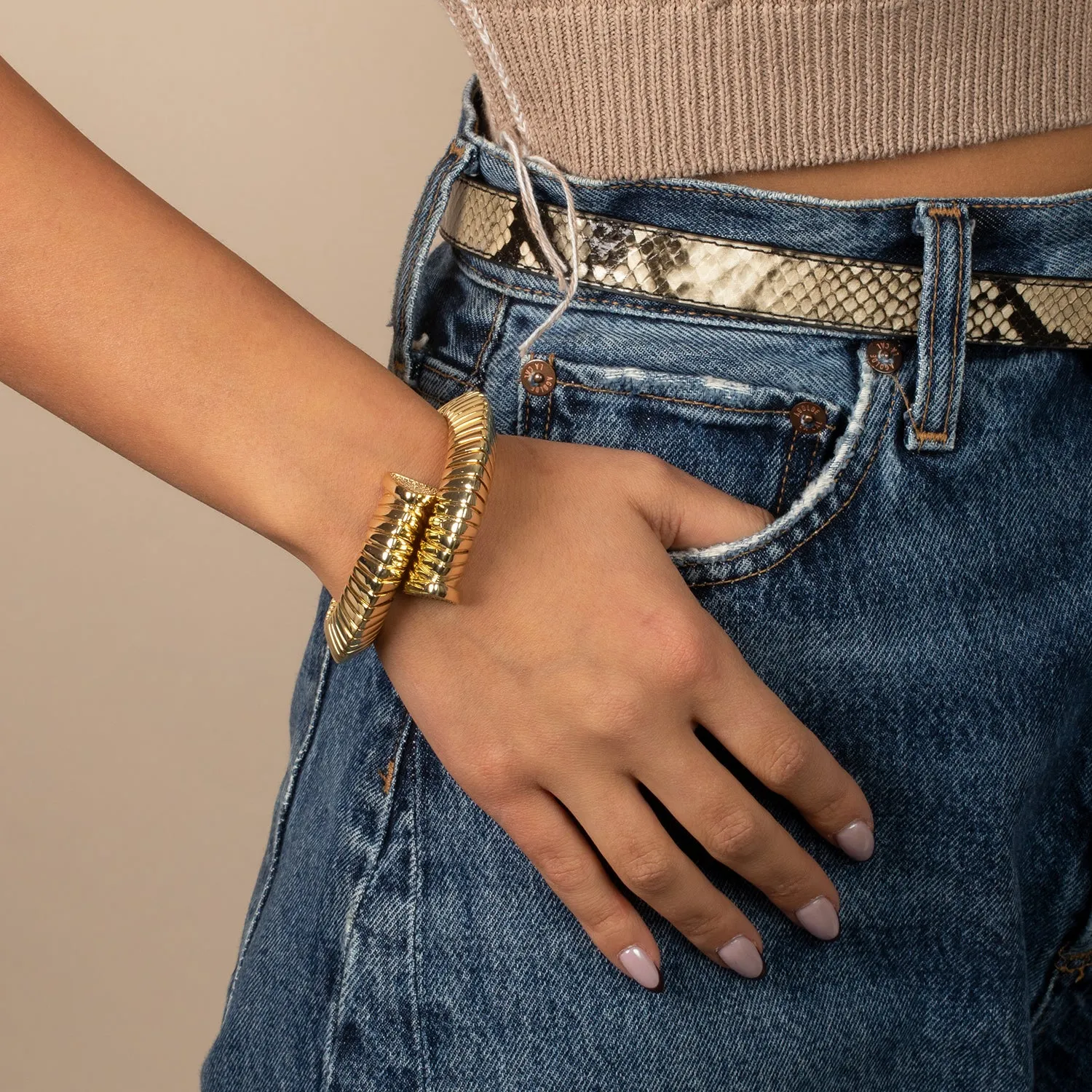 Pave Snake Chain Overlap Bracelet sold by Adina Eden's product image thumbnail 2