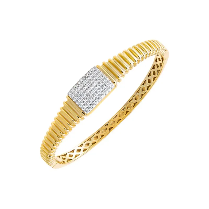 Pave Square Graduated Ridged Bangle Bracelet sold by Adina Eden's