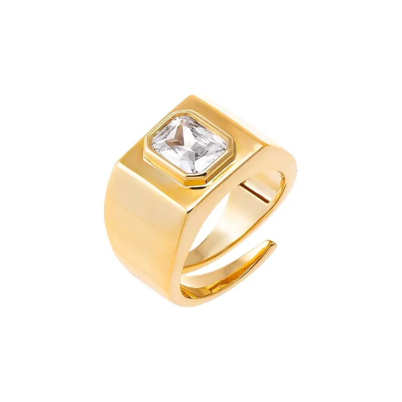 Bezel Baguette Square Signet Adjustable Pinky Ring sold by Adina Eden's