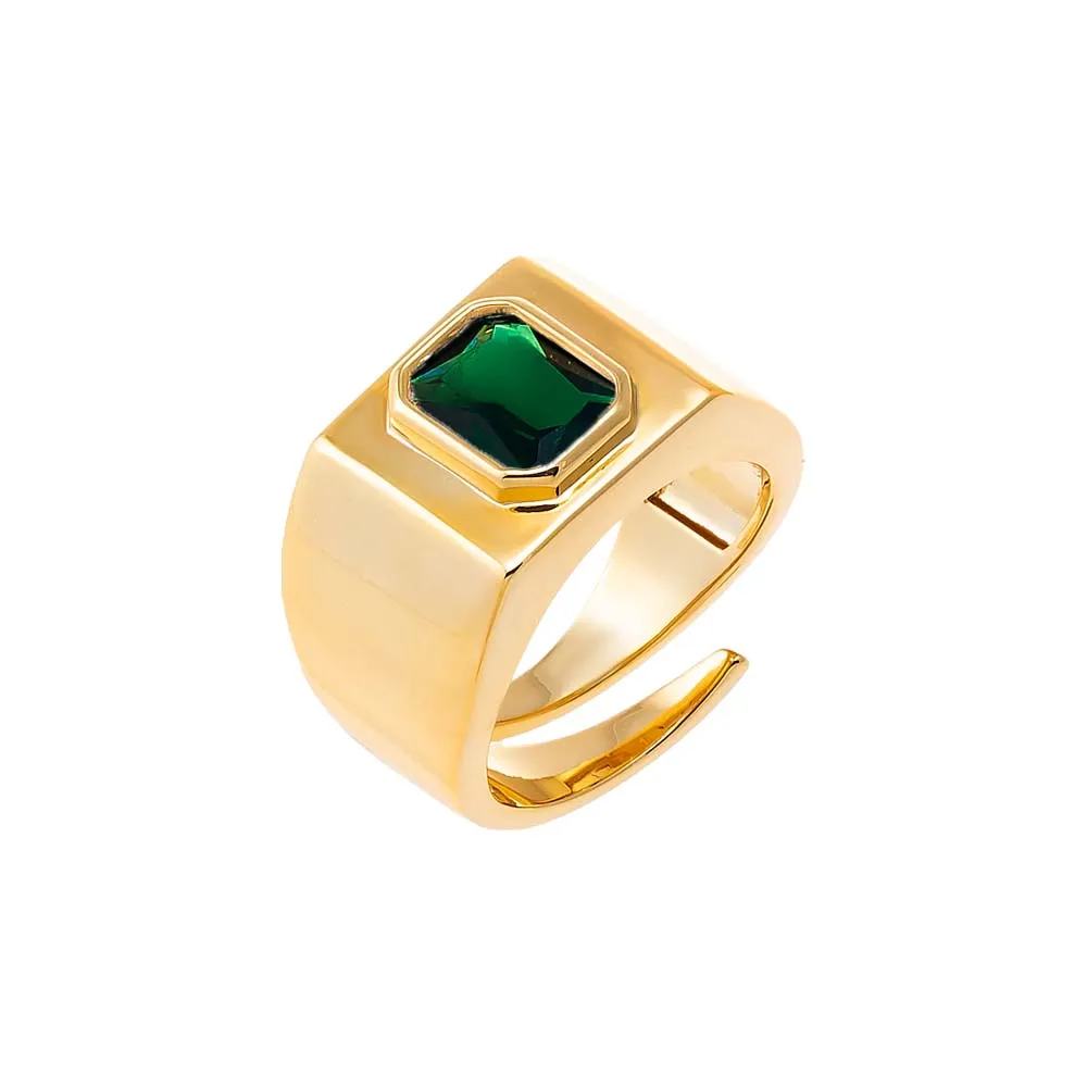 Bezel Baguette Square Signet Adjustable Pinky Ring sold by Adina Eden's product image thumbnail 2