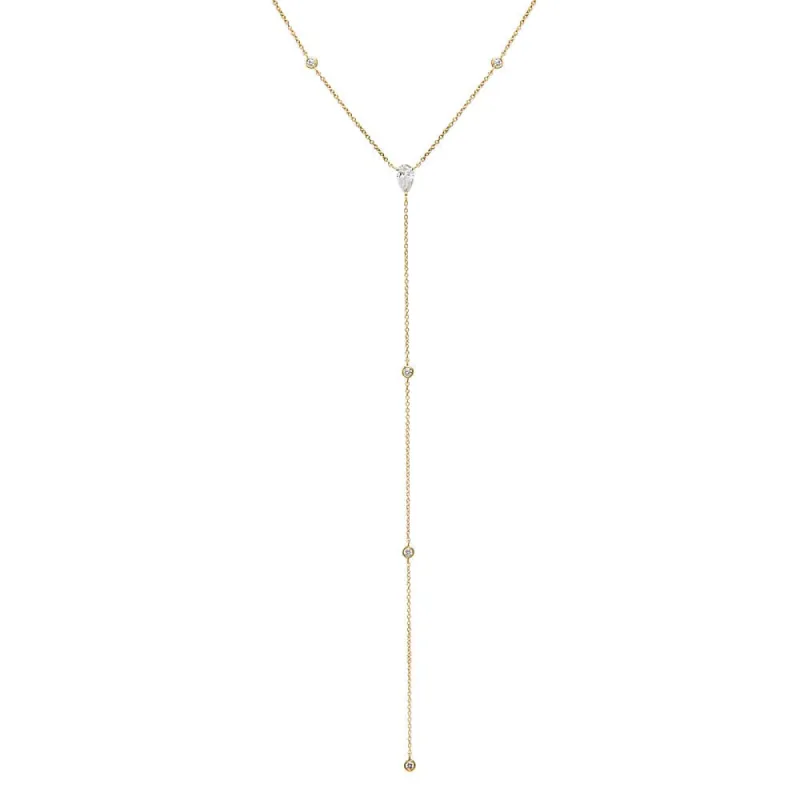 Lab Grown Diamond Teardrop X Bezel Lariat Necklace 14K sold by Adina Eden's