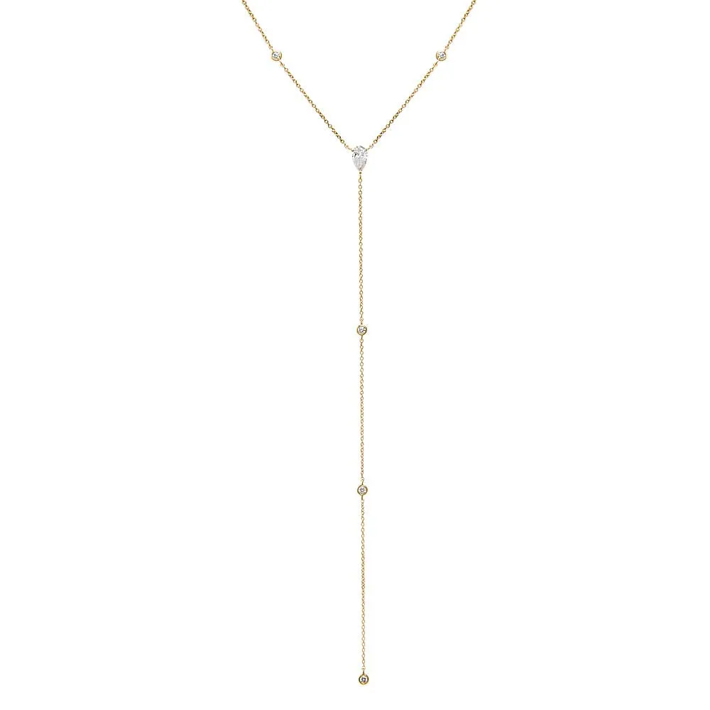 Lab Grown Diamond Teardrop X Bezel Lariat Necklace 14K sold by Adina Eden's