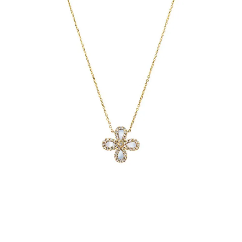 Diamond Pave Colored Stone Four Leaf Clover Necklace 14K sold by Adina Eden's