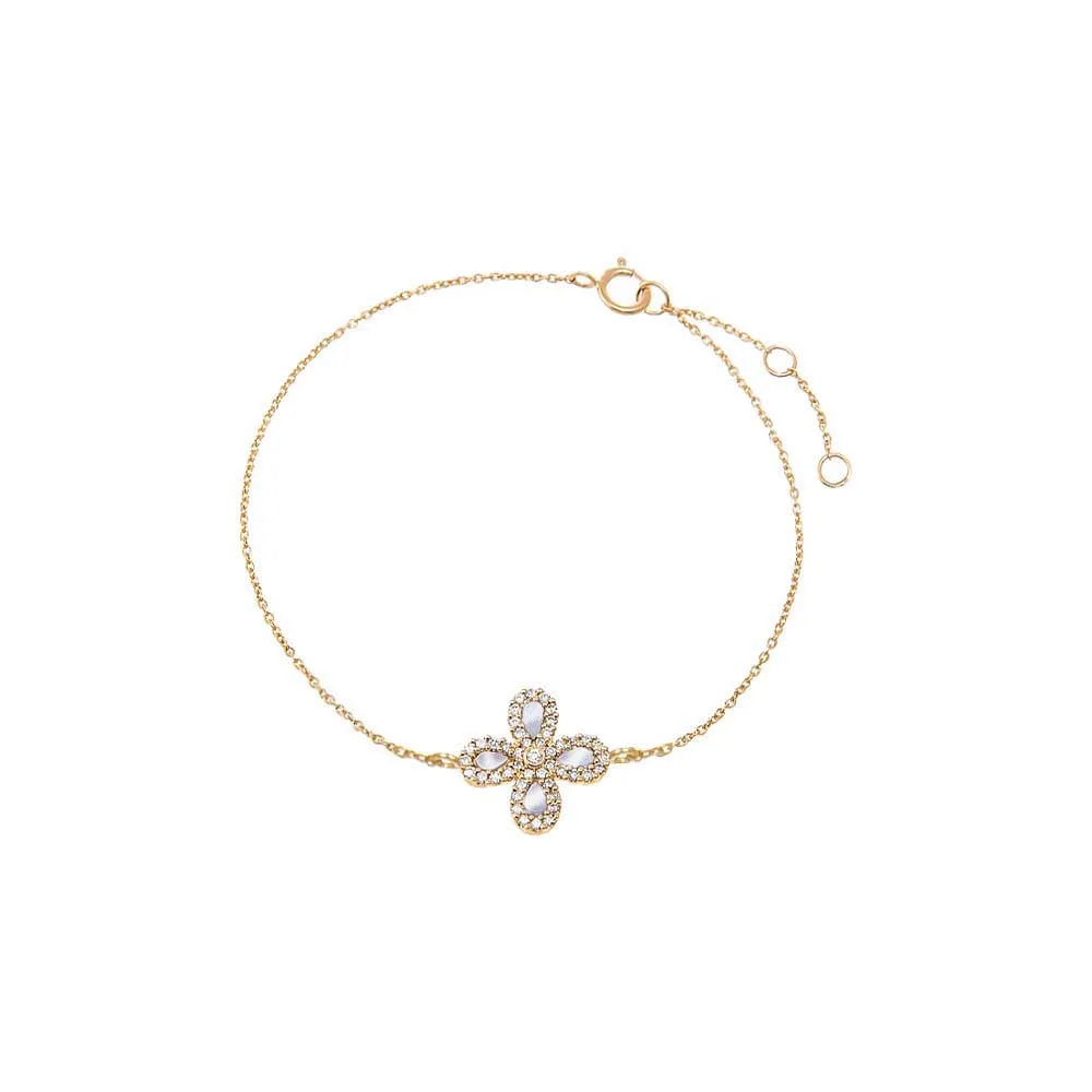 Diamond Pave Colored Stone Four Leaf Clover Bracelet 14K sold by Adina Eden's