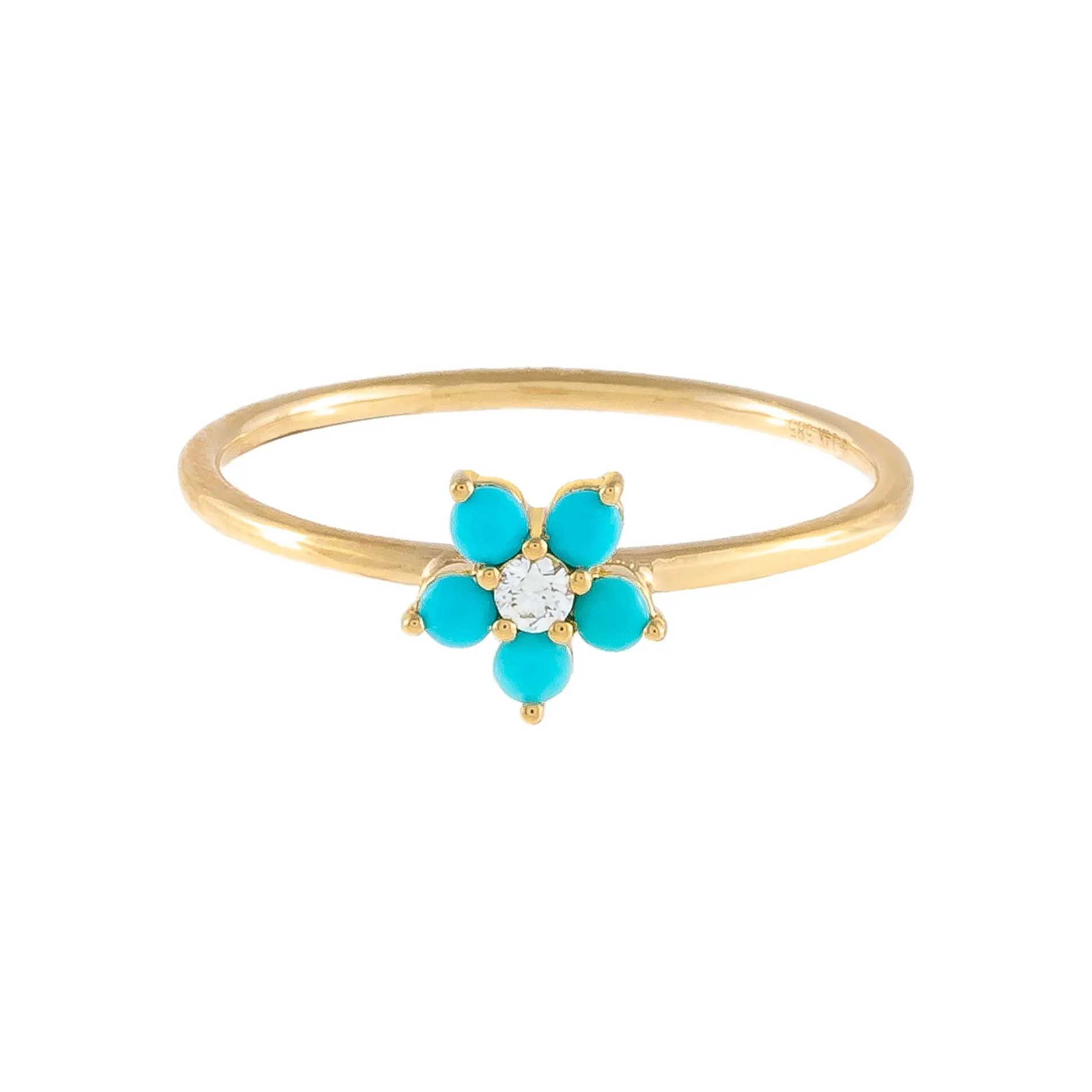 Diamond Turquoise Flower Ring 14K sold by Adina Eden's product image thumbnail 2