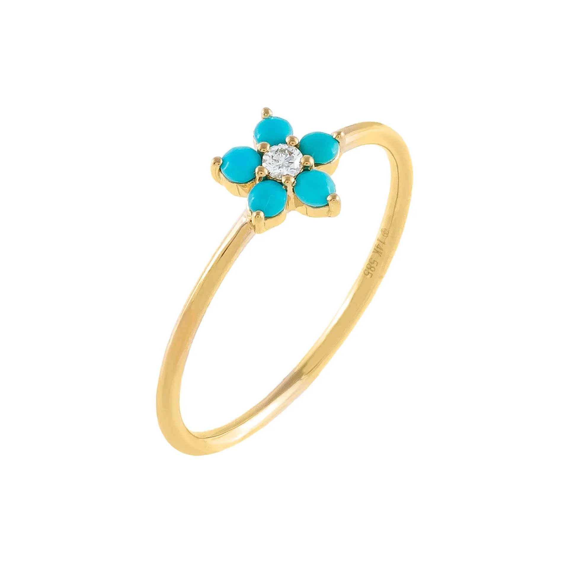 Diamond Turquoise Flower Ring 14K sold by Adina Eden's