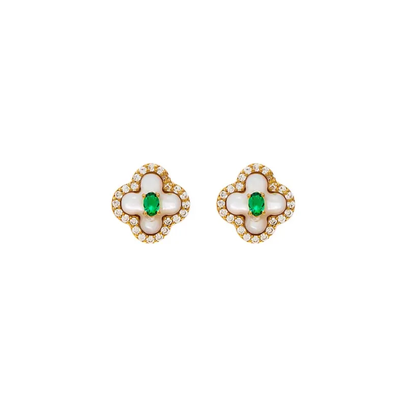 Emerald Green CZ Clover Stud Earring sold by Adina Eden's