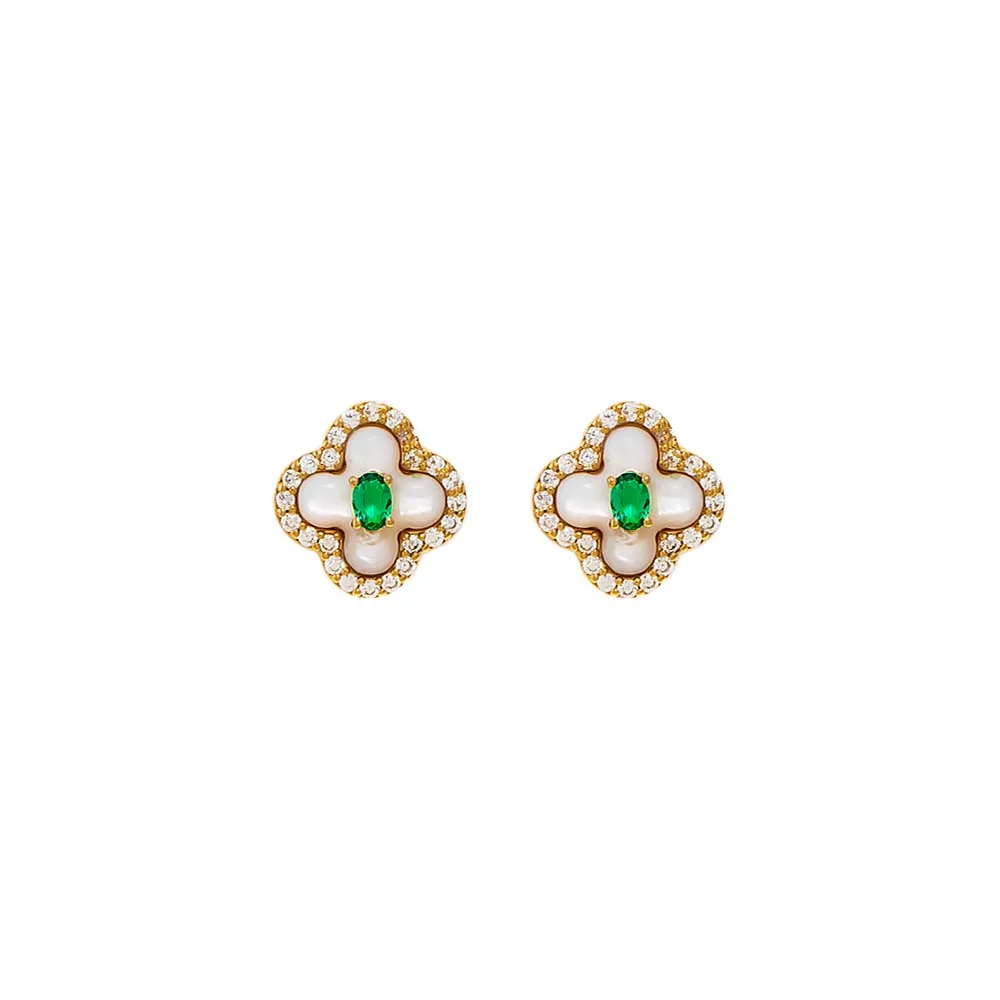 Emerald Green CZ Clover Stud Earring sold by Adina Eden's