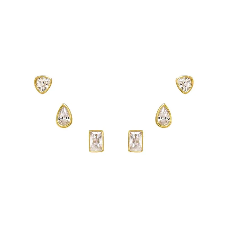 Multi Shape CZ Bezel Stud Earring Combo Set sold by Adina Eden's