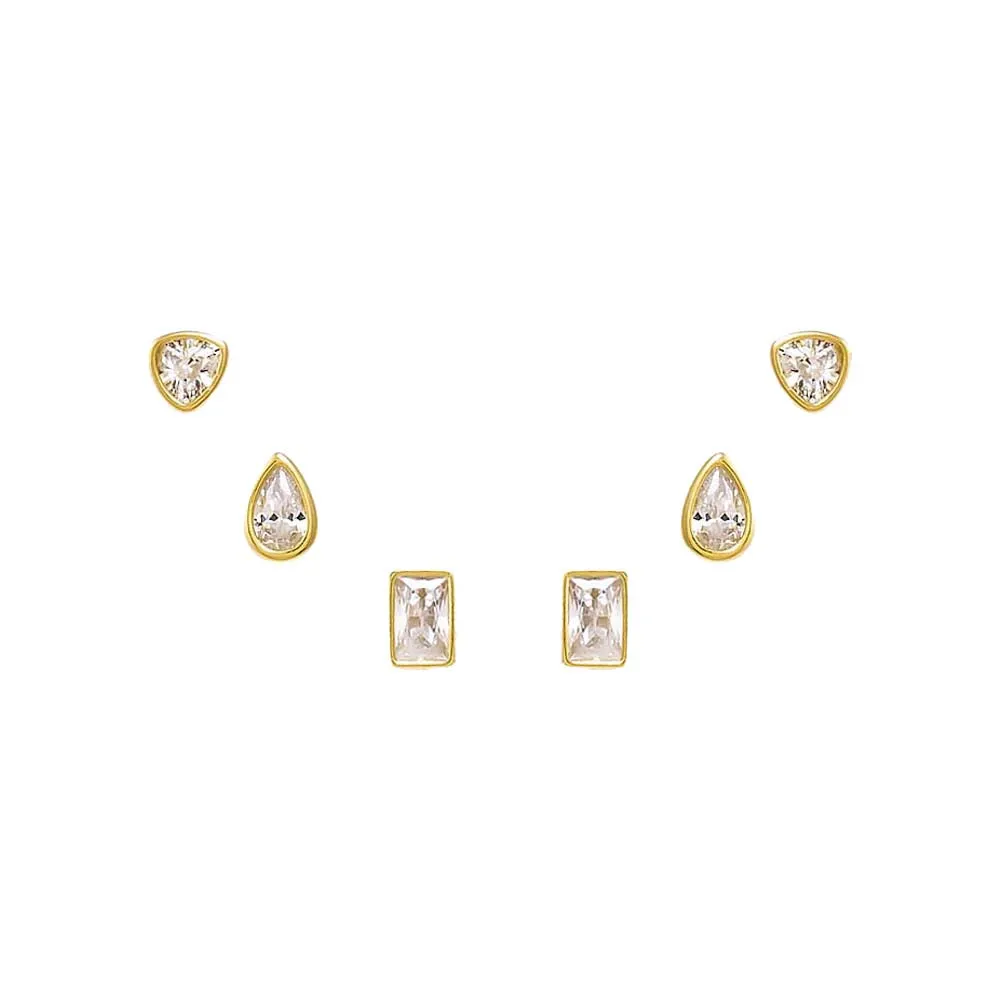 Multi Shape CZ Bezel Stud Earring Combo Set sold by Adina Eden's