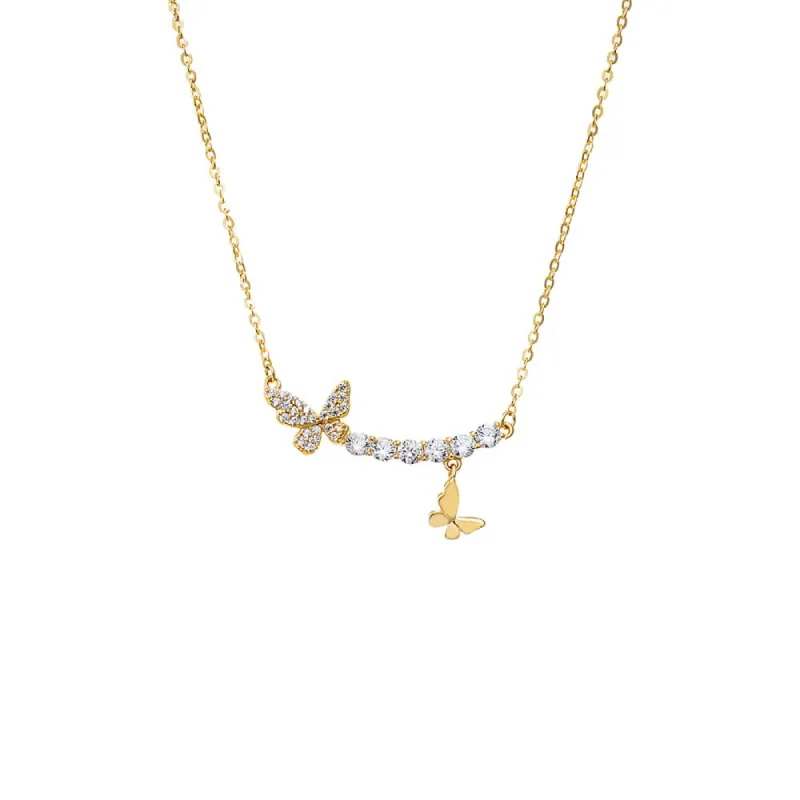 CZ Curved Bar X Dangling Butterfly Necklace sold by Adina Eden's