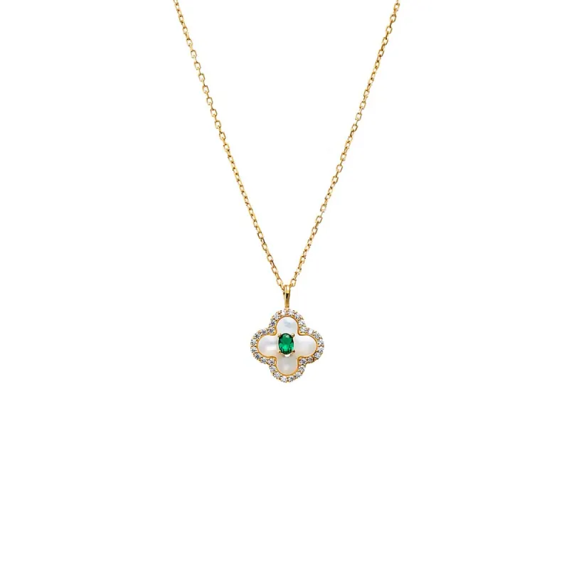 Emerald Green CZ Clover Pendant Necklace sold by Adina Eden's