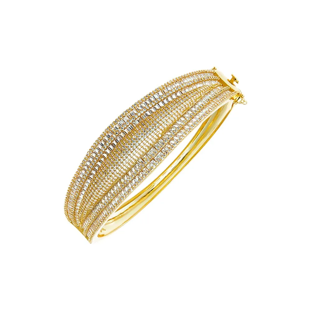 Pave X Baguette Wide Graduated Fancy Bangle Bracelet sold by Adina Eden's