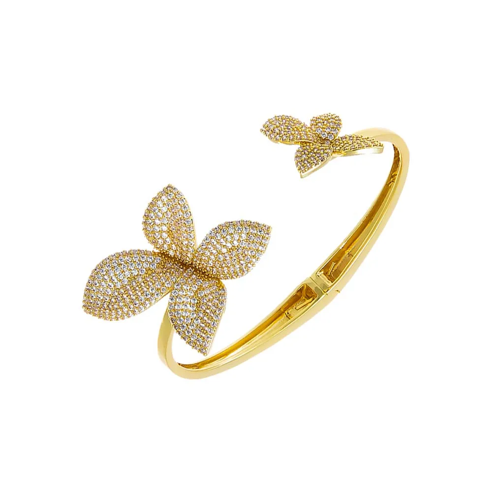 Pave Double Fancy Flower Open Bangle sold by Adina Eden's