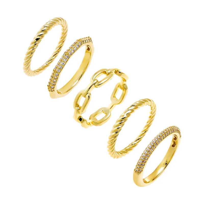 Solid/Pave Multi Chain 5 In 1 Ring Combo Set sold by Adina Eden's