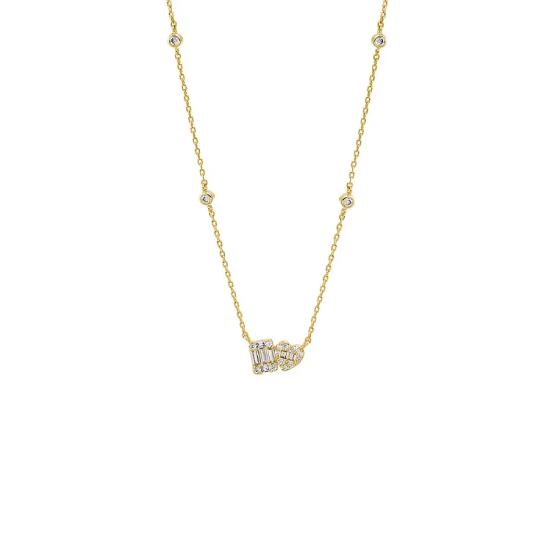 Pave X Baguette Toi E Moi Bezel Necklace sold by Adina Eden's