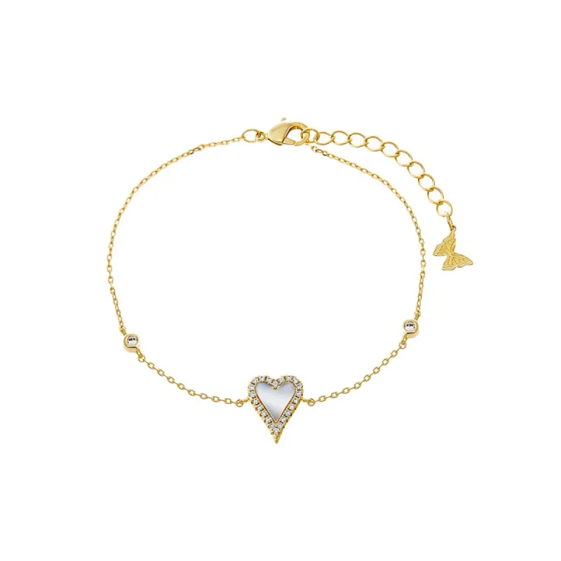 Pave Outlined Colored Stone Elongated Heart Bezel Bracelet sold by Adina Eden's