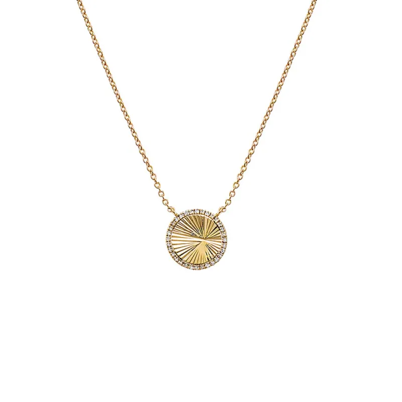 Diamond Pave Outline Ridged Disc Necklace 14K sold by Adina Eden's