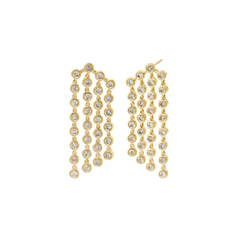 Diamond Bezel Multi Strand Drop Stud Earring 14K sold by Adina Eden's