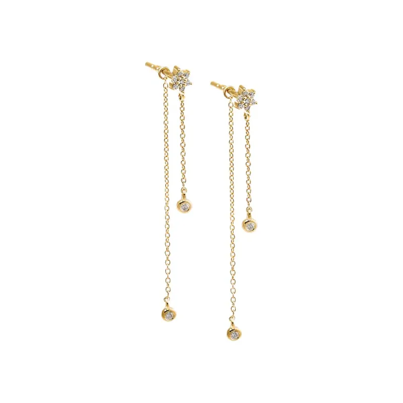 Diamond Flower X Bezel Chain Drop Stud Earring 14K sold by Adina Eden's