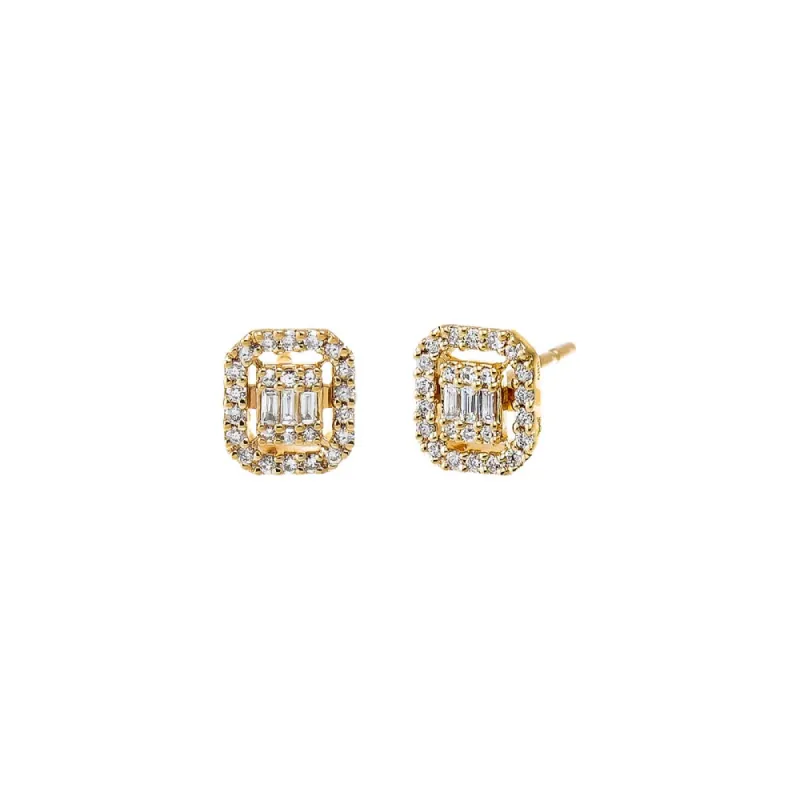 Diamond Pave X Baguette Rectangle Stud Earring 14K sold by Adina Eden's