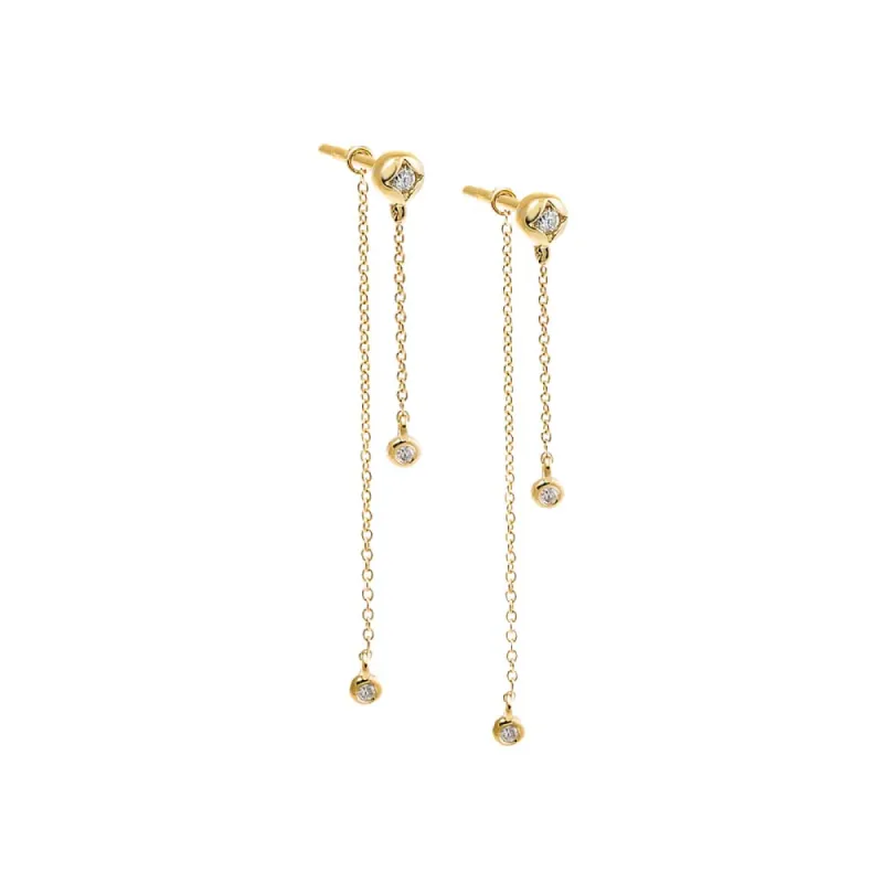 Diamond Multi Bezel Chain Drop Stud Earring 14K sold by Adina Eden's