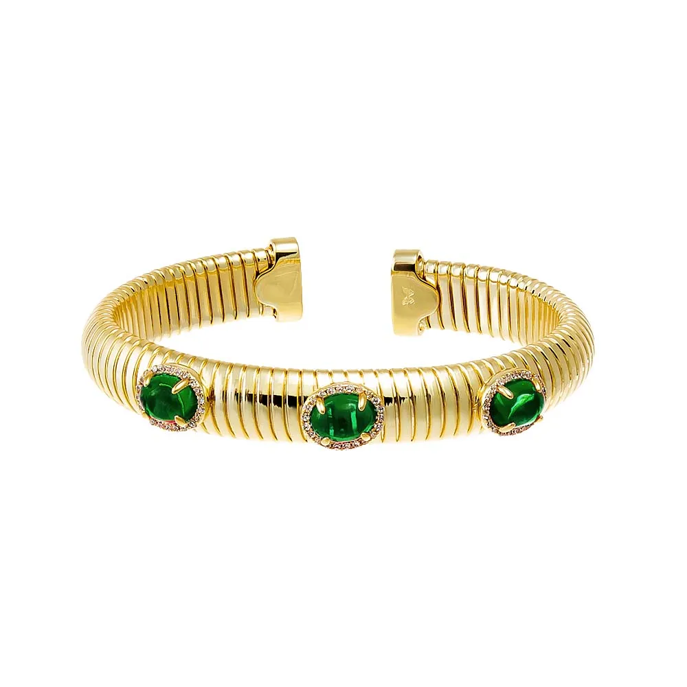 Colored Pave Triple Stone Snake Bangle Bracelet sold by Adina Eden's product image thumbnail 2