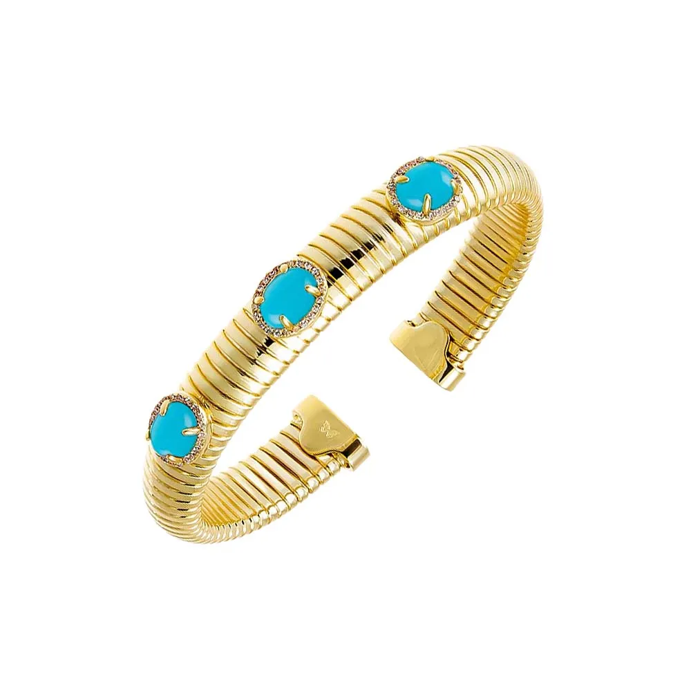 Colored Pave Triple Stone Snake Bangle Bracelet sold by Adina Eden's