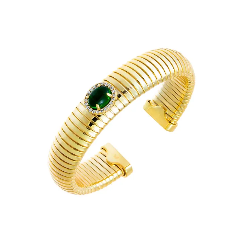 Colored Pave Stone Wide Snake Bangle Bracelet sold by Adina Eden's