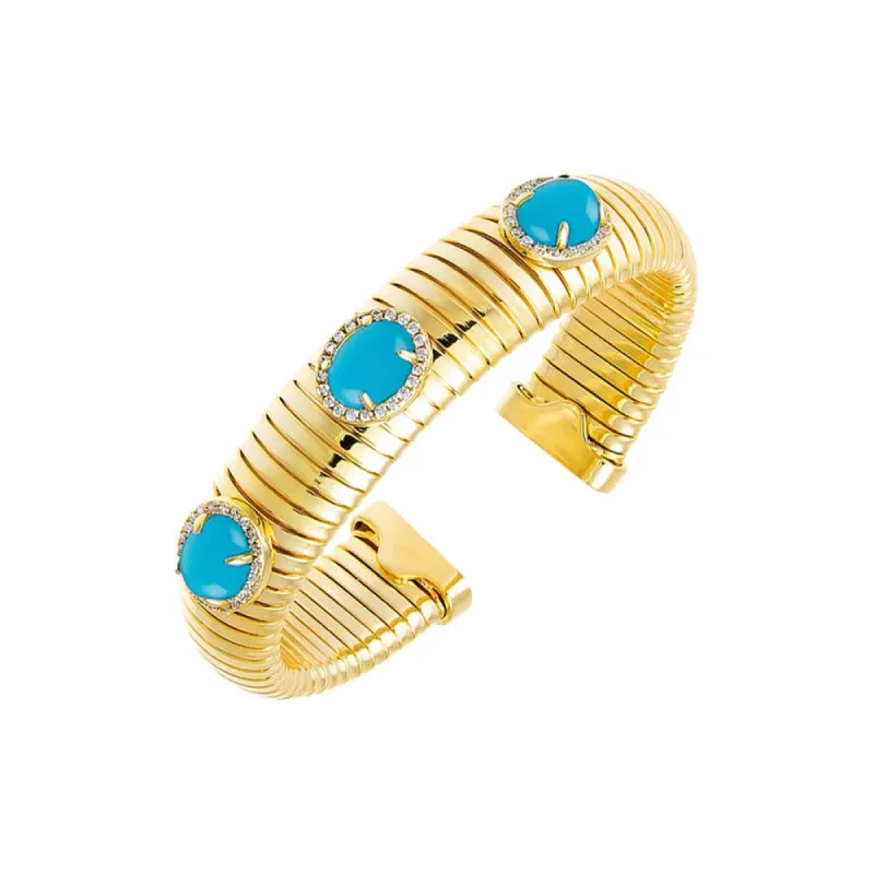 Colored Pave Triple Stone Wide Snake Bangle Bracelet sold by Adina Eden's