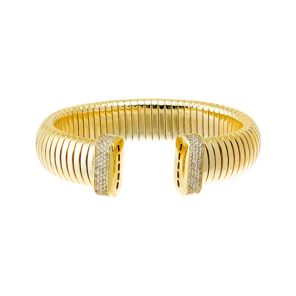 Pave Accented Wide Ridged Bangle Bracelet sold by Adina Eden's product image thumbnail 2