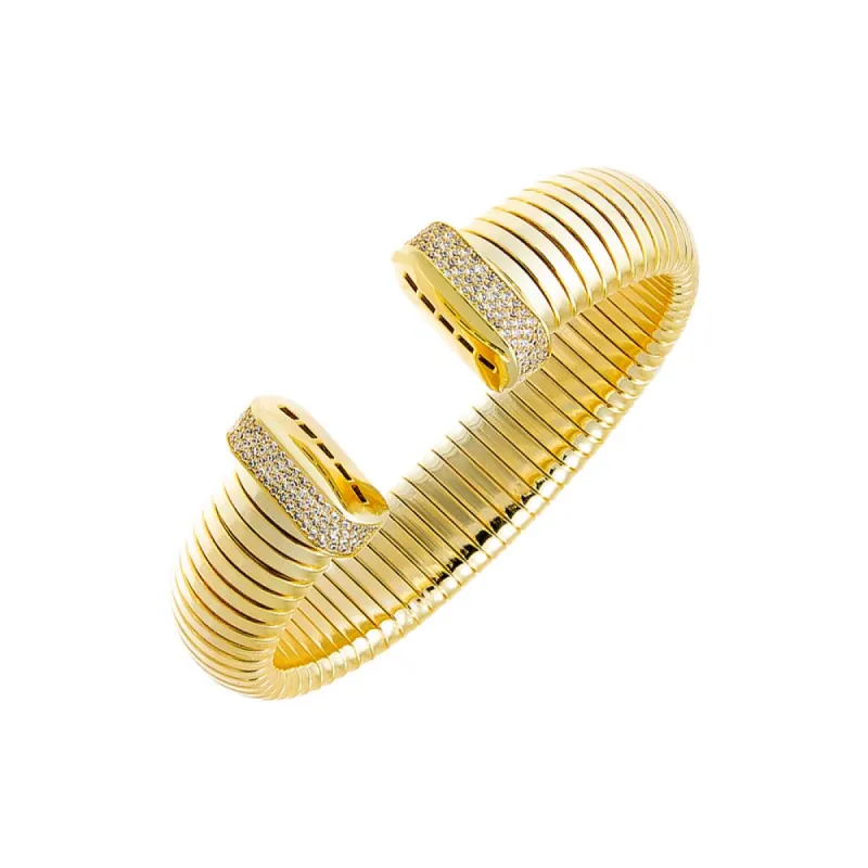 Pave Accented Wide Ridged Bangle Bracelet sold by Adina Eden's
