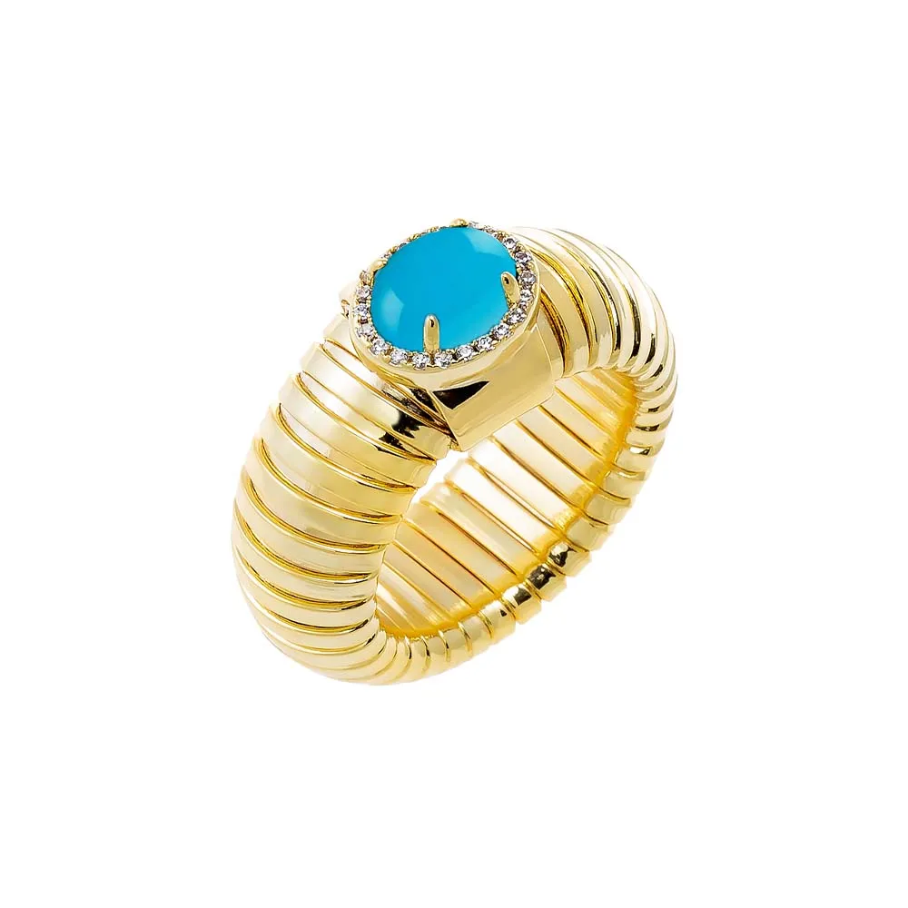 Pave Outlined Colored Stone Wide Ridged Band Ring sold by Adina Eden's product image thumbnail 2